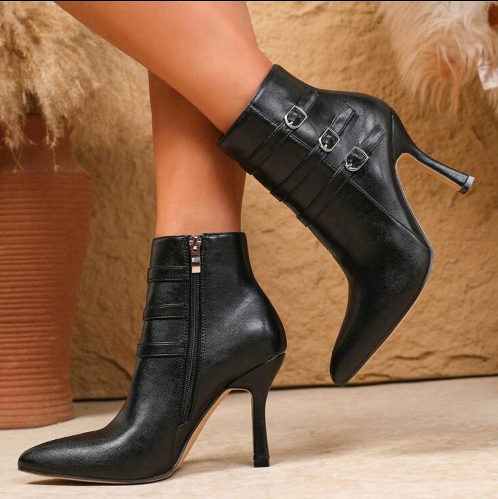 Women's Sexy Fashion Belt Buckle Pointed Toe Stiletto Heel Casual Versatile Side - Picture 2 of 5